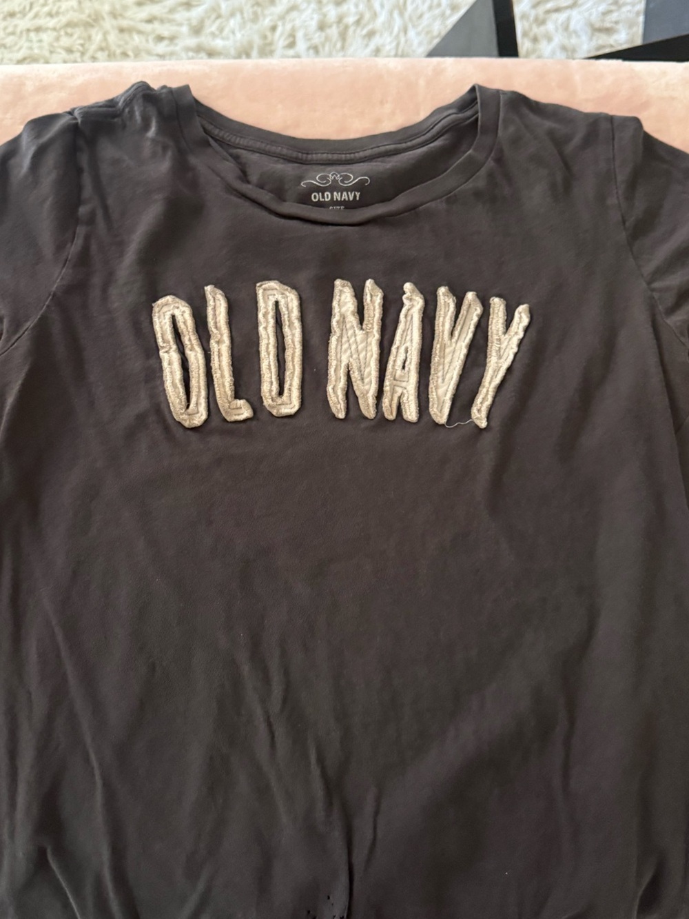 Old Navy Black Short-Sleeve Tee with Cream Text Logo